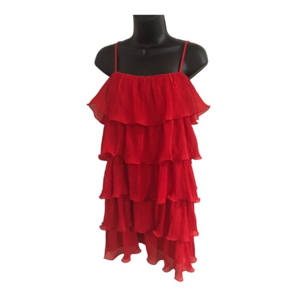 Sincerely Jules red tiered mini pleated spaghetti strap flapper style dress - Picture 3 of 11